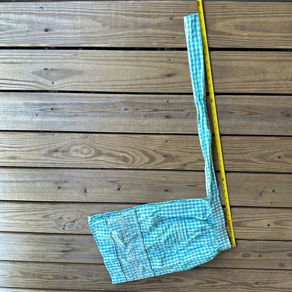 Vintage Gingham Blue White Half Apron Retro 50s Embroidery Border 2 Pockets - Picture 5 of 10